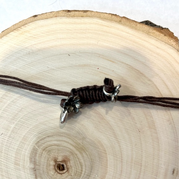 Teal beaded necklace on brown cord, made by Fossil - Picture 5 of 6